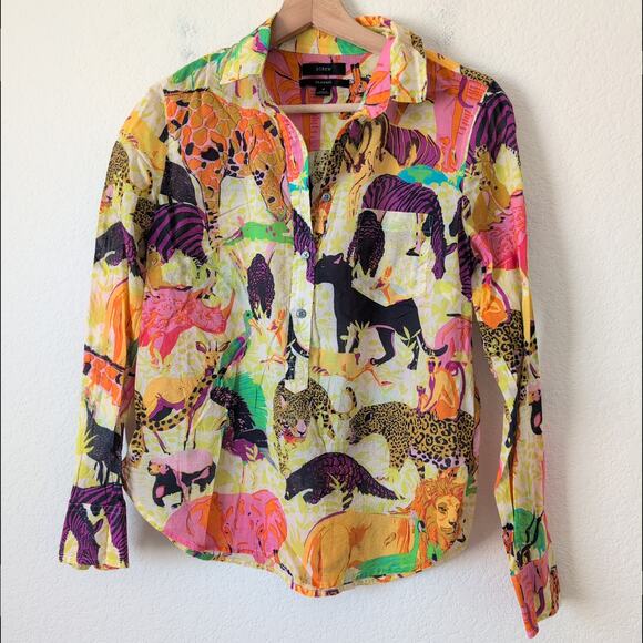 J. Crew Top Womens 4 Ratti Safari Colorful Animal Popover Zoo Teacher Giraffe - Picture 7 of 9